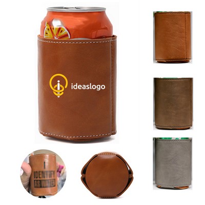 PU Leather Beverage Holder Can Cooler Sleeve