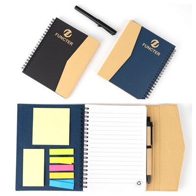 Notepad Double Spiral Notebook Magnetic Buckle W/ Sticky Flags, Eco Pen
