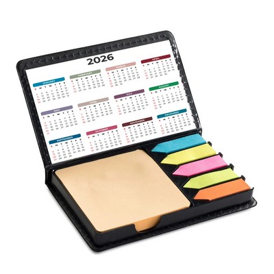 Leatherette Flip-Top Calendar Box with Sticky Sheets and Flags