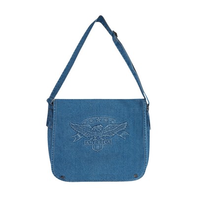 Embossed Denim Messenger Bag