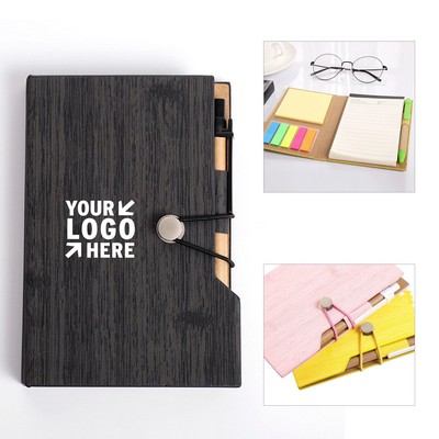 Wood Grain Notebook with Sticky Note and Pen